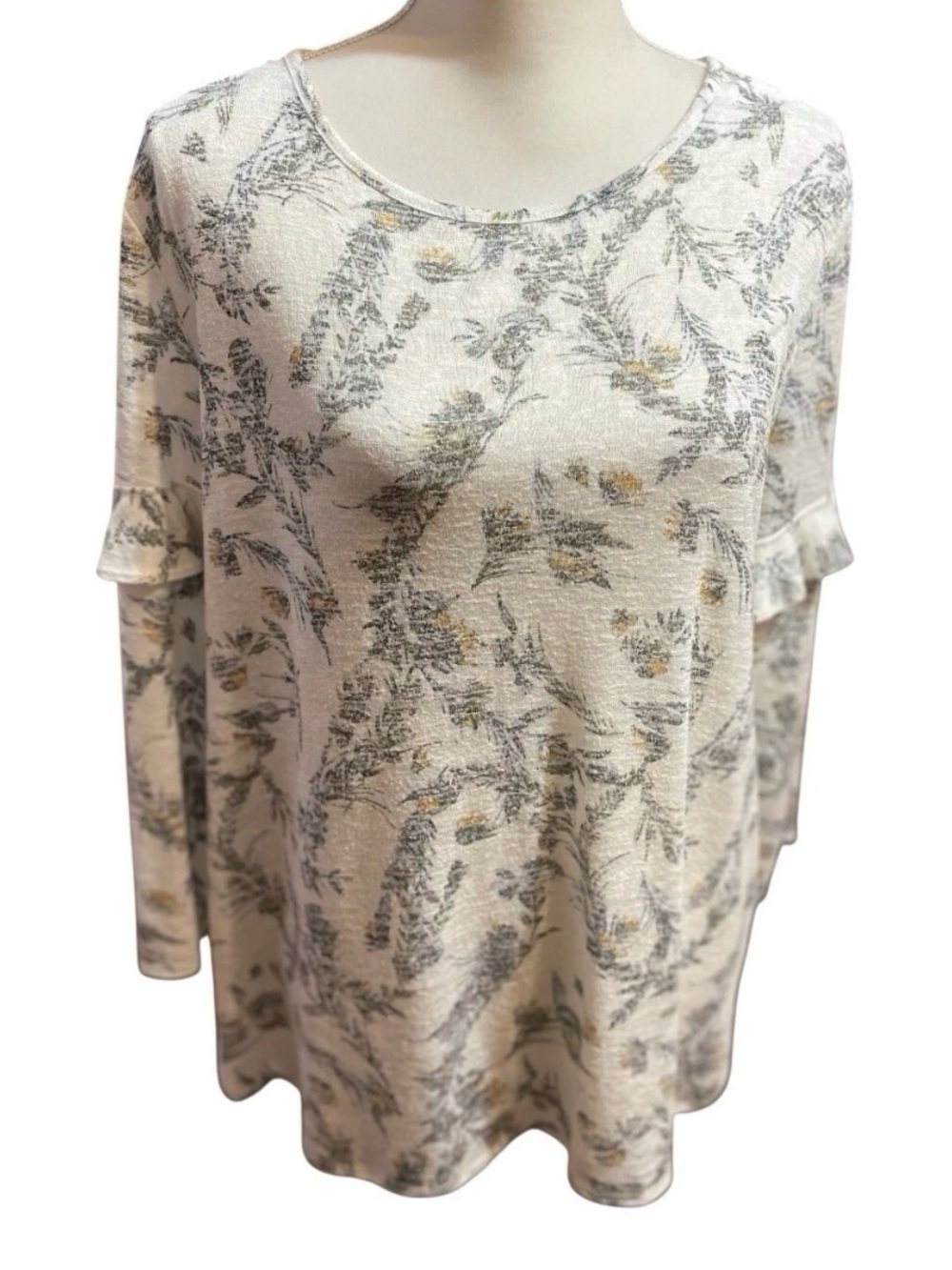 Van Heusen Women Floral Ruffle 3/4 Sleeve Blouse Size XL Fall Office Casual Vaca